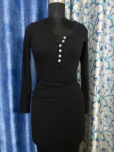 Classic Black Button-Up Midi Dress