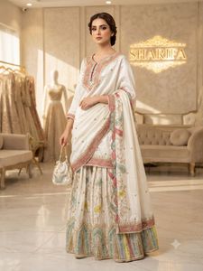 Elegant White Embellished Sharara Set