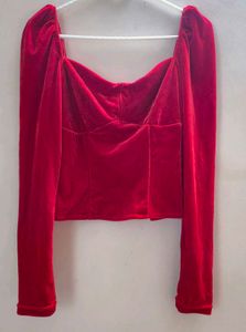 Red Velvet Puff Sleeve Corset Top
