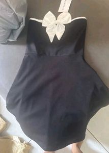 New Black Bow Strapless Mini Dress