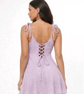 Lavender Mini Dress with Lace-Up Back