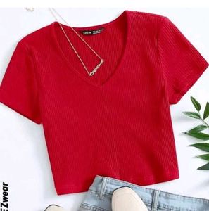 Ribbed V-Neck Crop Top combo