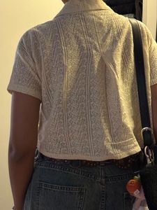 Cropped Lace Button-Up Top