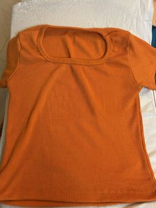 Ribbed Orange Square Neck Top