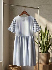 Cute Striped Ruffle Sleeve Dress