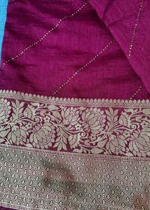creap silk banarasi weaving saree with stone