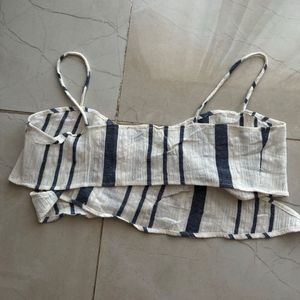 HWW Linen Stripe Tie Front Bralet