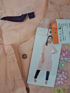 Peach Embroidered Kurta with Silver Stripes