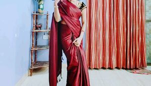 Plain  Satin Saree With Pico Fall..Only Sar