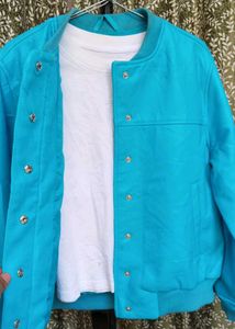 blue leather Bomber Jacket