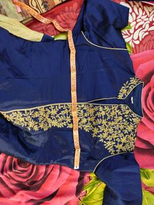 Elegant Blue &amp; Gold Embroidered Outfit