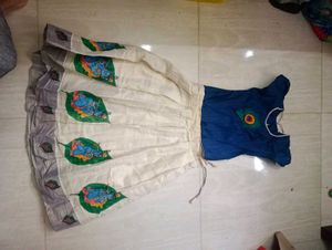 Kids Blue Pattu Pavada