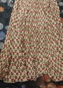 Cream Floral Print Ethnic Skirt