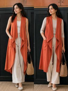 ✨ STUNNING RUST ORANGE LONGLINE WAISTCOAT ✨