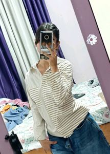 Striped Patchwork Button-Up Shirt xs size