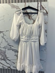 Chic White Puff Sleeve Mini Dress, Bust-34