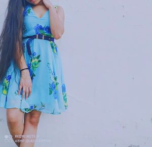 Blue Floral V-Neck Summer Dress with belt
