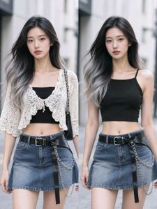 Y2K Crochet Cardigan & Black crop top