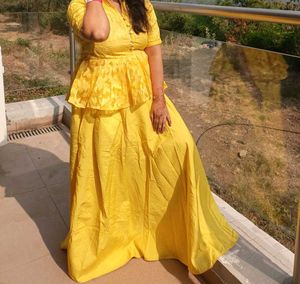 Yellow Peplum Style Two-Piece Dress