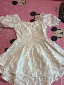 White Floral Jacquard Puff-Sleeve Mini pintresty D