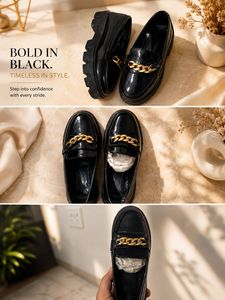 Chic Black Loafers with Gold Chain