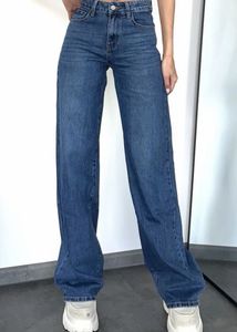 Trendy Blue High-Waist Wide Leg Denim Jeans