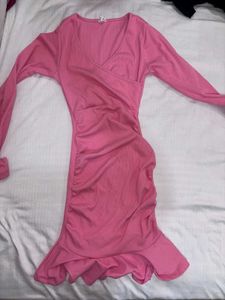 Pink Ruched Long Sleeve Mini Dress