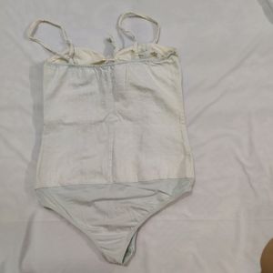 Faded Blue/White Denim Fabric Bodysuit