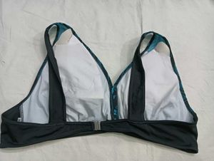 Blue💚 &amp; Black big size  F Print Bikini Top