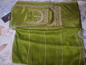 Unstitched Green Kurta Set with Dupatta