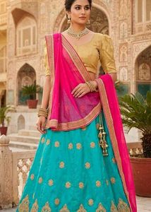 Elegant Teal & Gold Lehengas