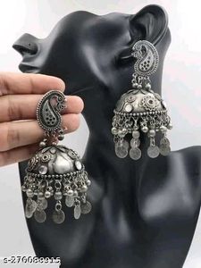 Stunning Oxidized Silver Jhumka Earrings
