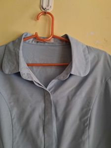 Light Blue Short Sleeve Button-Up Top
