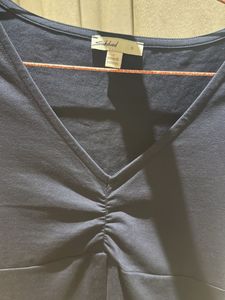 Navy Blue Ruched V-Neck Top
