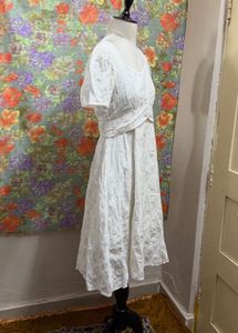 Cream Puff Sleeve Midi Dress