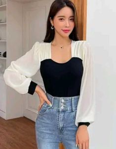 Chic Black & White Puff Sleeve Top