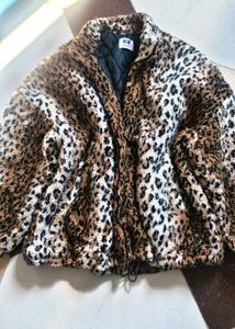Leopard Print Fuzzy Jacket,fur coat,jacket