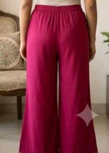 Vibrant Red Palazzo Pants with Embellished Hem