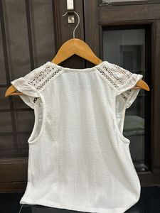 White Lace Trim Top - Size S