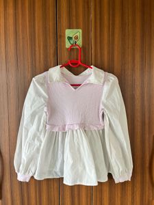 Cute Pink & White Peplum Top