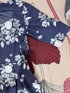 Navy Floral Print Fit &amp; Flare Dress