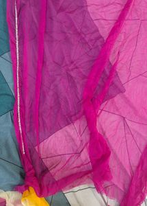 Unused Pink&amp; Yellow Ombre Chiffon Handwork Saree