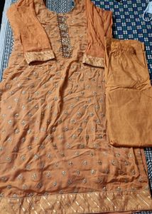 Orange Kurta Set with Embellishments