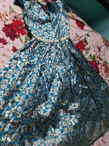 Blue Ethnic Gown with Gold Print