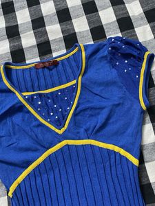 Chic Blue &amp; Yellow Sequin Top