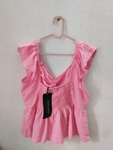 Chic Pink Peplum Twist Front Top