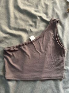 light brown one shoulder sleeves top