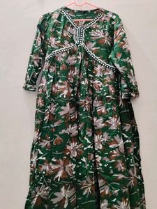 Green Floral Print alia cut suit set