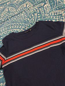 Navy Blue Striped Casual Dress