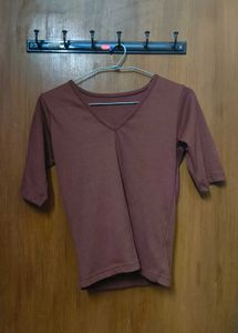 Classic Brown V-Neck 3/4 Sleeve Top